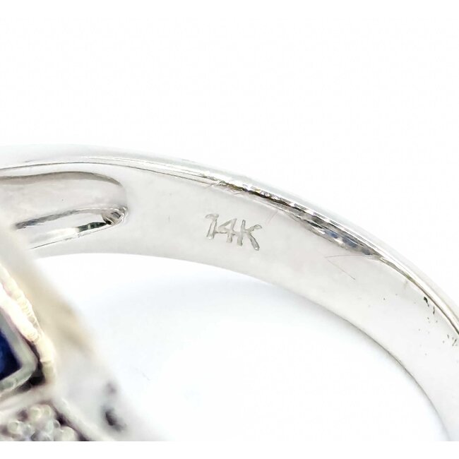 Ring Vintage Style .15ctw Round Diamonds 1.0ctw Blue Sapphire 14kw Sz6 5.8g 225080057