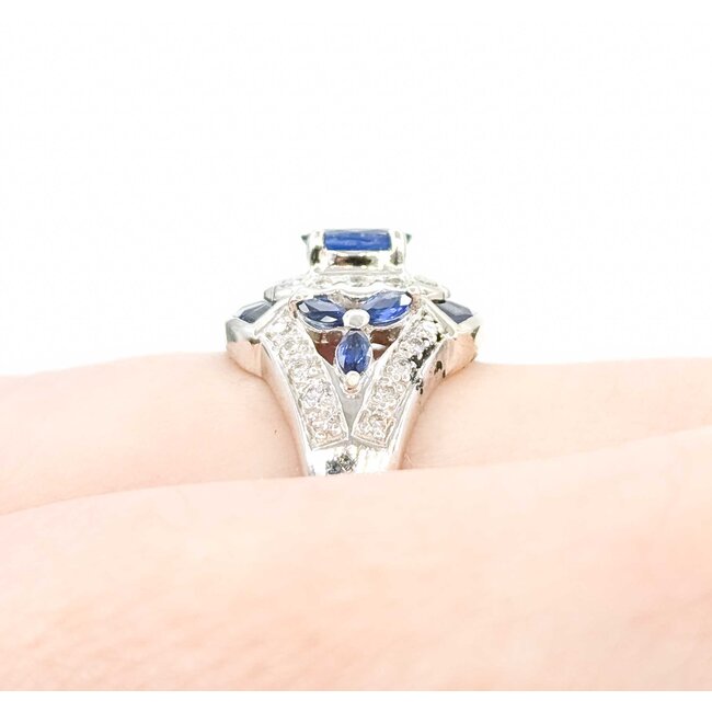 Ring Vintage Style .15ctw Round Diamonds 1.0ctw Blue Sapphire 14kw Sz6 5.8g 225080057