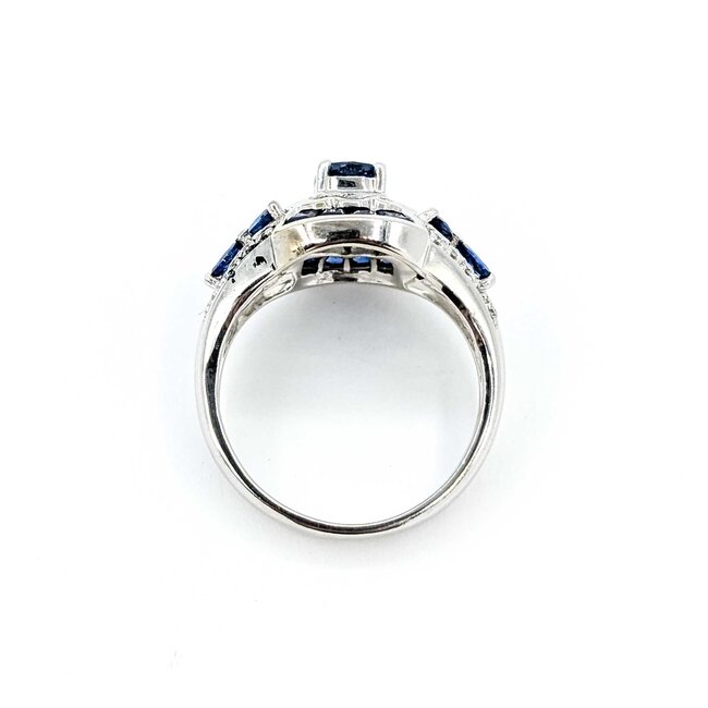 Ring Vintage Style .15ctw Round Diamonds 1.0ctw Blue Sapphire 14kw Sz6 5.8g 225080057
