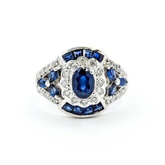 Ring Vintage Style .15ctw Round Diamonds 1.0ctw Blue Sapphire 14kw Sz6 5.8g 225080057