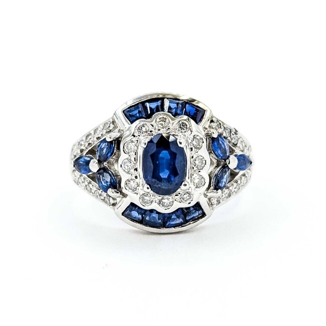 Ring Vintage Style .15ctw Round Diamonds 1.0ctw Blue Sapphire 14kw Sz6 5.8g 225080057