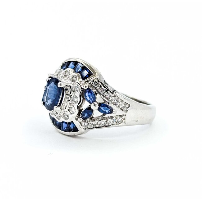 Ring Vintage Style .15ctw Round Diamonds 1.0ctw Blue Sapphire 14kw Sz6 5.8g 225080057