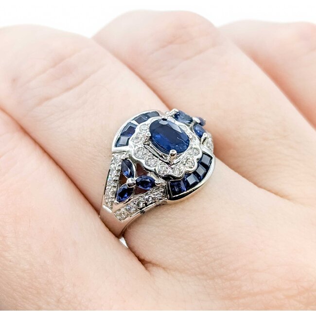 Ring Vintage Style .15ctw Round Diamonds 1.0ctw Blue Sapphire 14kw Sz6 5.8g 225080057