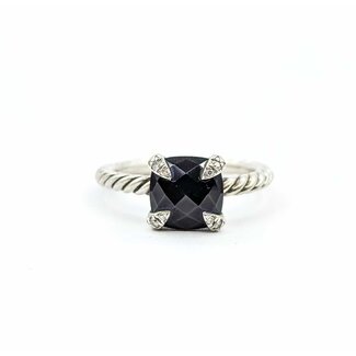 Ring David Yurman .04ctw Round Diamonds 8mm Onyx SS Sz6.5 3.17g 225080032