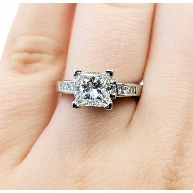 Ring 1.57ct Princess Diamond .12ctw Diamonds 14kw sz5.25 3.7g 225080085