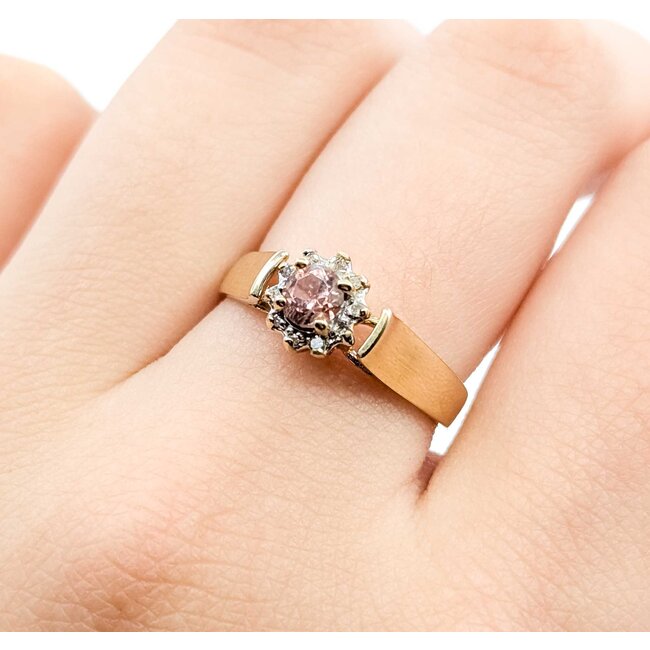 Ring .02ctw Single Cut Diamonds .27ct Pink Tourmaline 14ky 8mm Sz7.5 3.13g 225090006