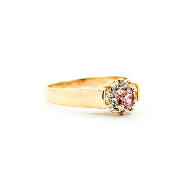 Ring .02ctw Single Cut Diamonds .27ct Pink Tourmaline 14ky 8mm Sz7.5 3.13g 225090006