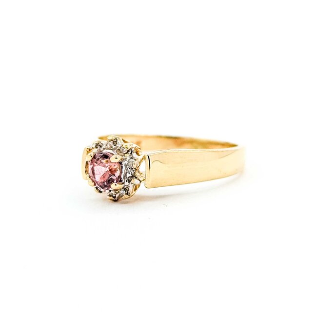 Ring .02ctw Single Cut Diamonds .27ct Pink Tourmaline 14ky 8mm Sz7.5 3.13g 225090006