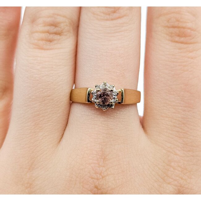 Ring .02ctw Single Cut Diamonds .27ct Pink Tourmaline 14ky 8mm Sz7.5 3.13g 225090006