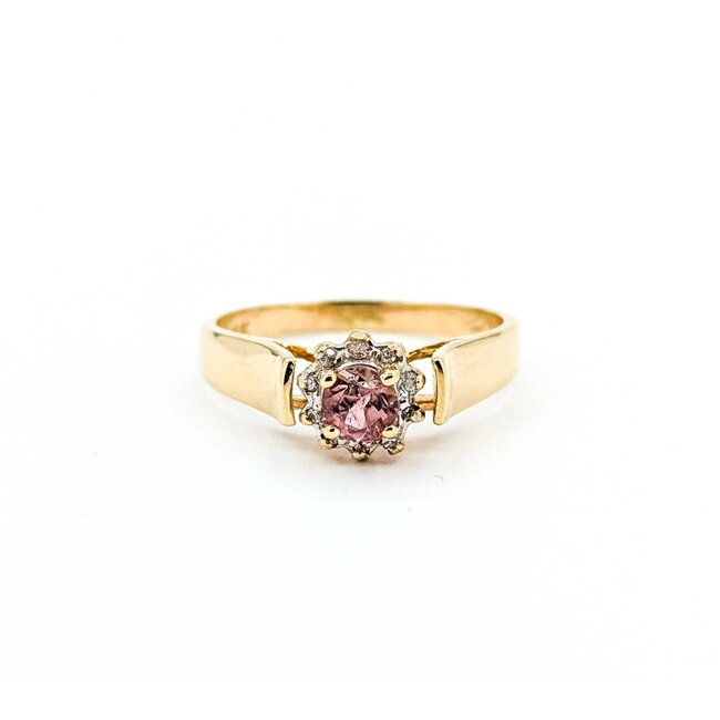 Ring .02ctw Single Cut Diamonds .27ct Pink Tourmaline 14ky 8mm Sz7.5 3.13g 225090006