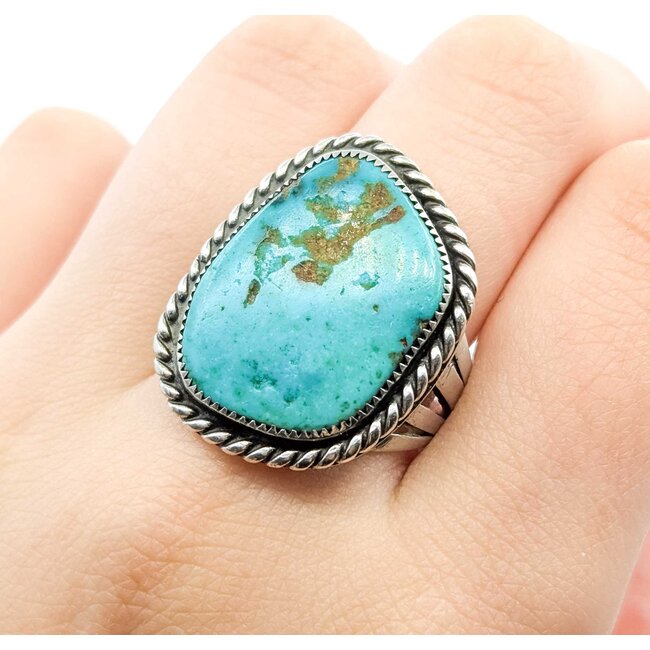 Ring Native American Turquoise SS 28.7x22.5mm Sz8.5 12.3g 225080028