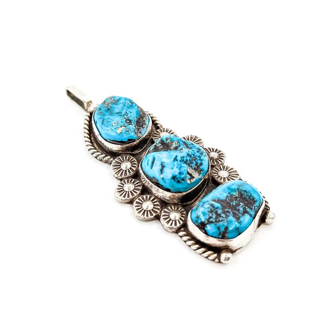 Pendant Native American 3 Stone Turquoise SS 71.4x31mm 25.4 225080029
