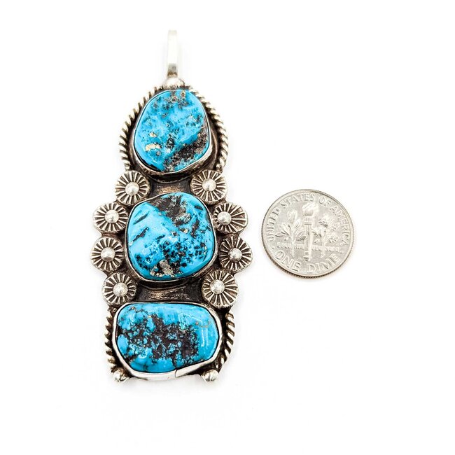 Pendant Native American 3 Stone Turquoise SS 71.4x31mm 25.4 225080029