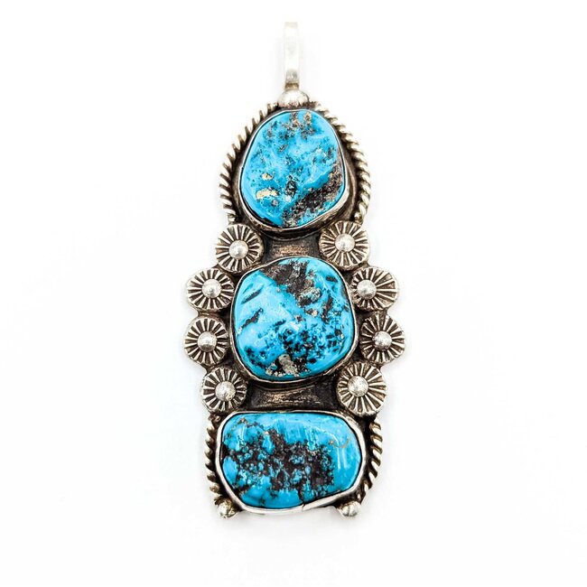 Pendant Native American 3 Stone Turquoise SS 71.4x31mm 25.4 225080029