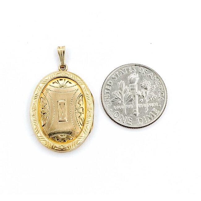 Locket Etched "M" Monogram 10ky .9x.6" 3.1g 125062044