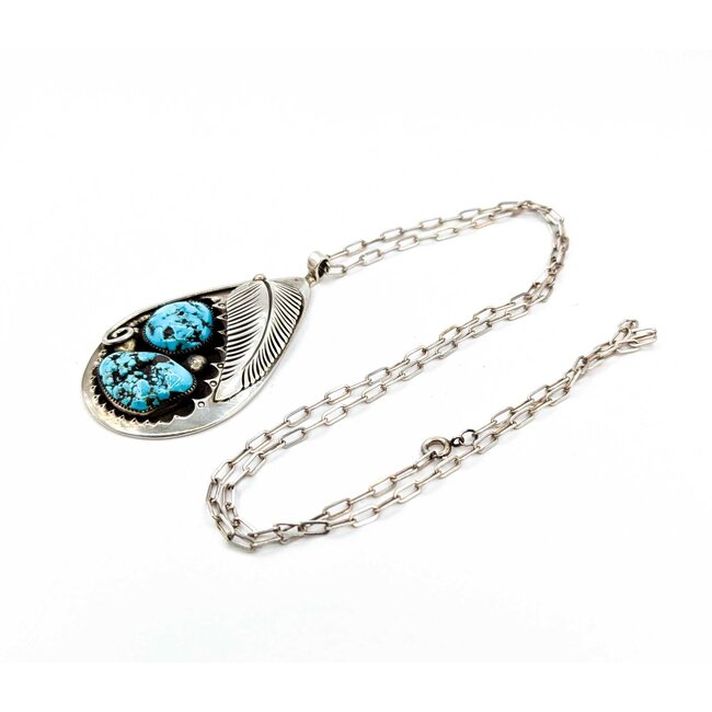 Pendant Native American 22" chain Turquoise SS 64x37mm 31.4g 225080027
