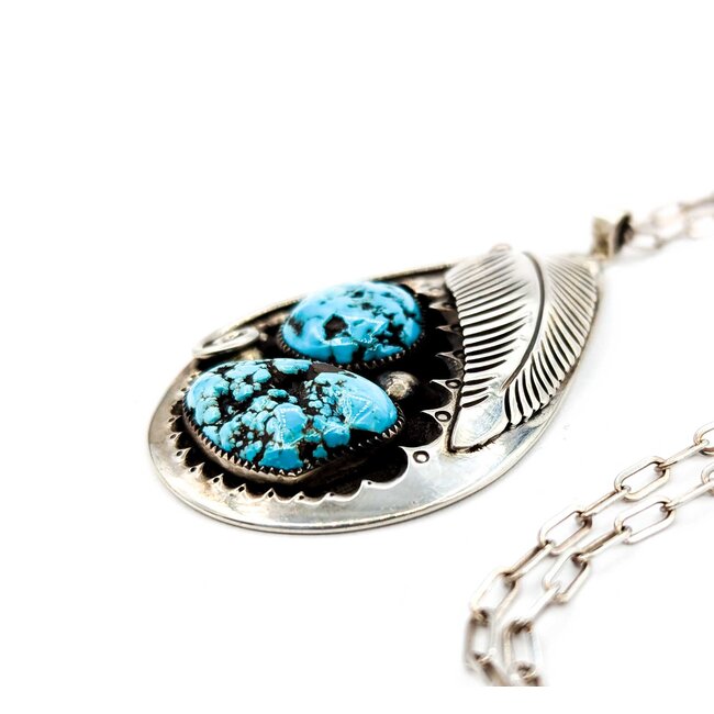 Pendant Native American 22" chain Turquoise SS 64x37mm 31.4g 225080027