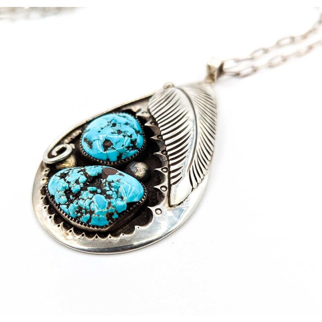 Pendant Native American 22" chain Turquoise SS 64x37mm 31.4g 225080027