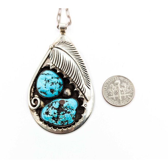 Pendant Native American 22" chain Turquoise SS 64x37mm 31.4g 225080027