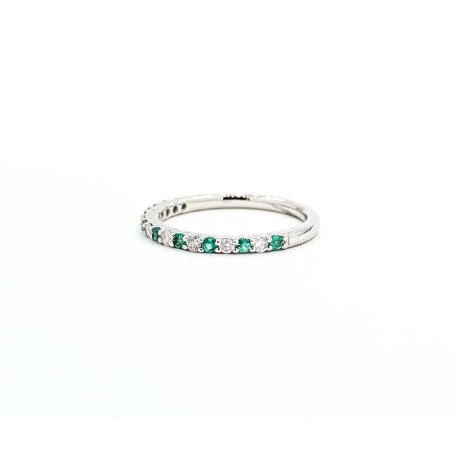 Ring Band .17ctw Round Diamonds .18ctw Emerald 14kw sz6.5 1.84g 125060133