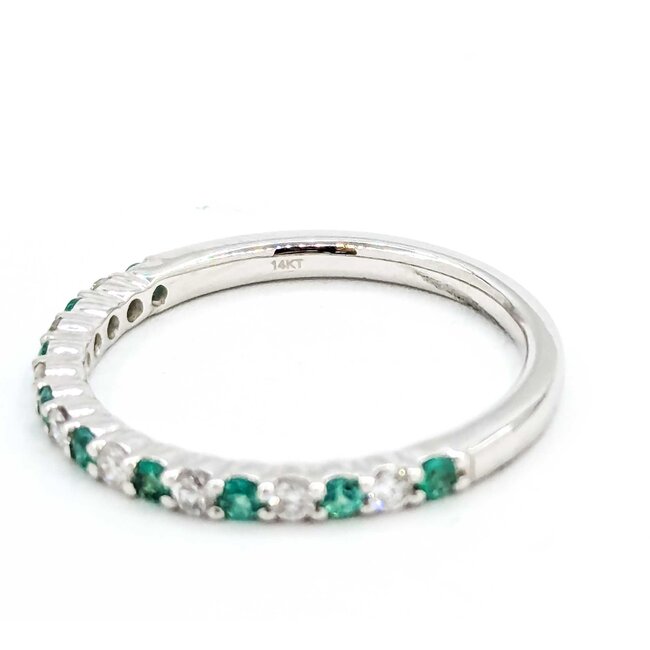 Ring Band .17ctw Round Diamonds .18ctw Emerald 14kw sz6.5 1.84g 125060133