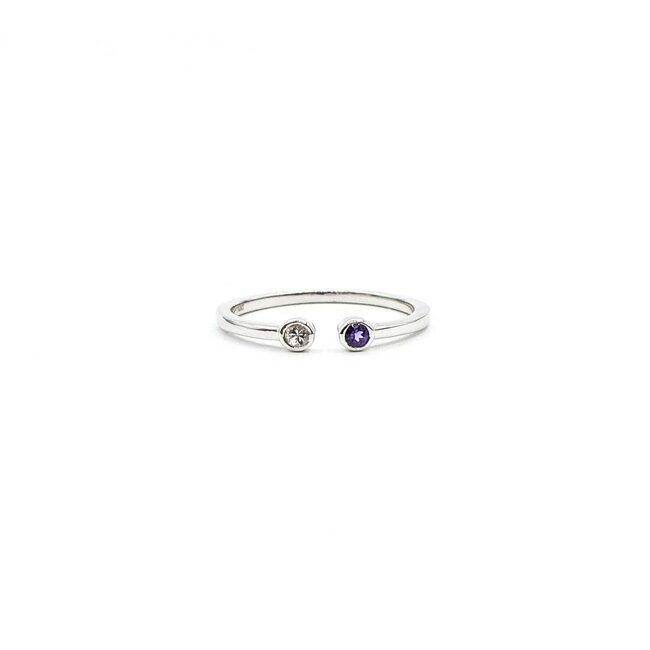 Ring Split Band .05ct White Topaz .05ct Amethyst 10kw sz6.5 1.45g 125060135