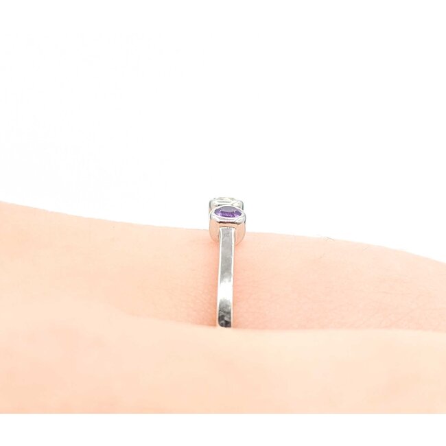 Ring Split Band .05ct White Topaz .05ct Amethyst 10kw sz6.5 1.45g 125060135