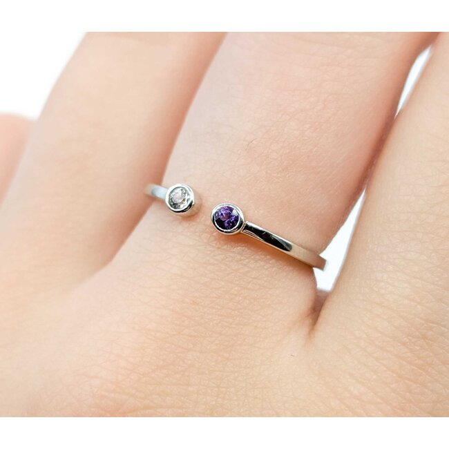 Ring Split Band .05ct White Topaz .05ct Amethyst 10kw sz6.5 1.45g 125060135