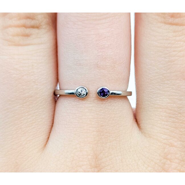 Ring Split Band .05ct White Topaz .05ct Amethyst 10kw sz6.5 1.45g 125060135