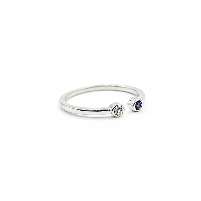 Ring Split Band .05ct White Topaz .05ct Amethyst 10kw sz6.5 1.45g 125060135