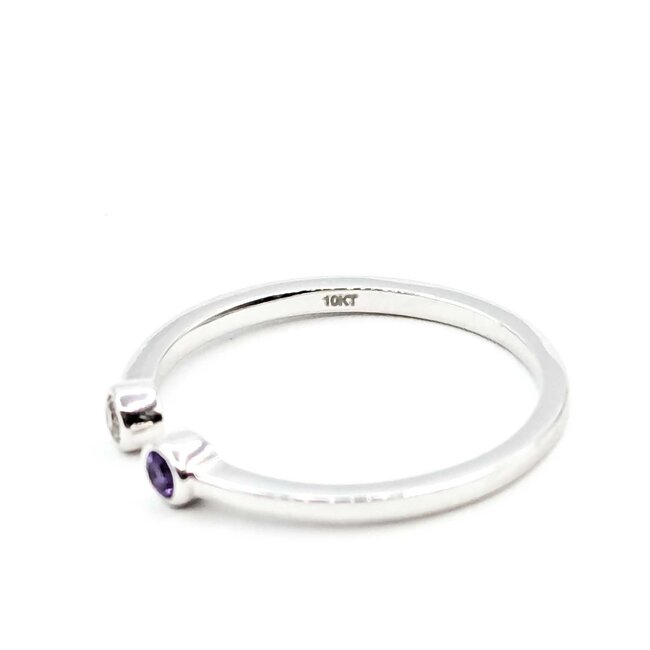 Ring Split Band .05ct White Topaz .05ct Amethyst 10kw sz6.5 1.45g 125060135