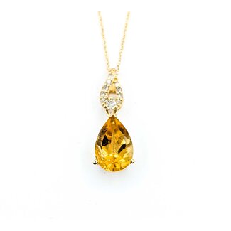 Pendant Drop .06ctw Round Diamonds 1.34ct Citrine 14ky 18" 1.21g 125060137