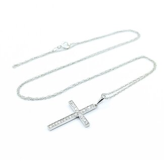 Pendant Cross .17ctw Round Diamonds 14kw 18" 1.47g 125060138