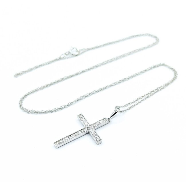 Pendant Cross .17ctw Round Diamonds 14kw 18" 1.47g 125060138