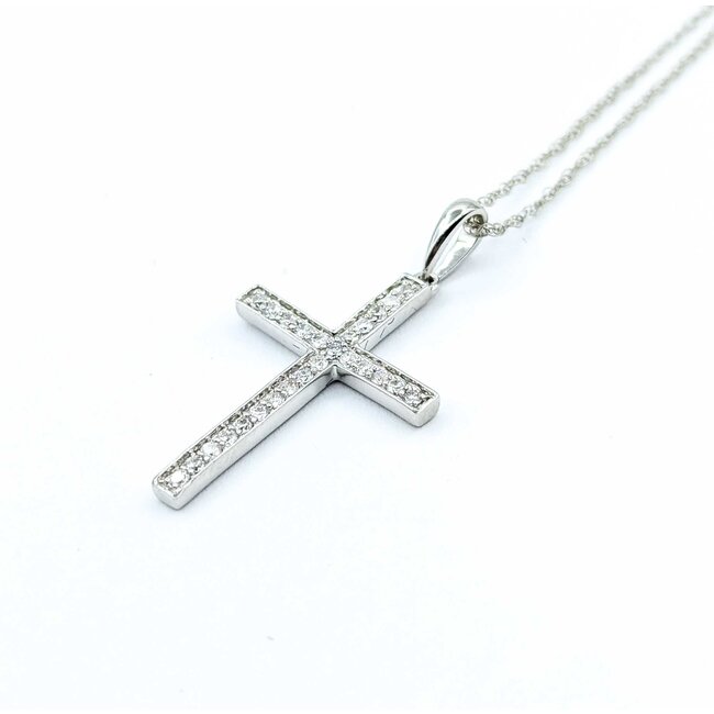 Pendant Cross .17ctw Round Diamonds 14kw 18" 1.47g 125060138