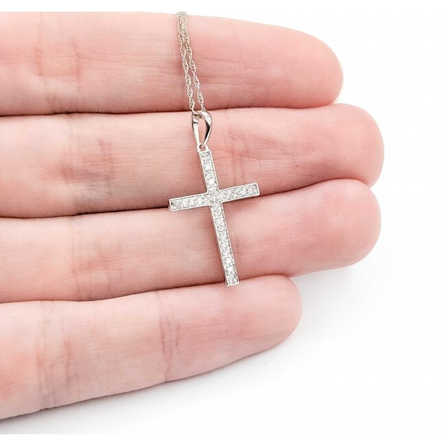 Pendant Cross .17ctw Round Diamonds 14kw 18" 1.47g 125060138