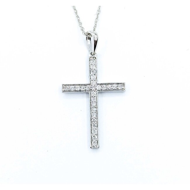 Pendant Cross .17ctw Round Diamonds 14kw 18" 1.47g 125060138