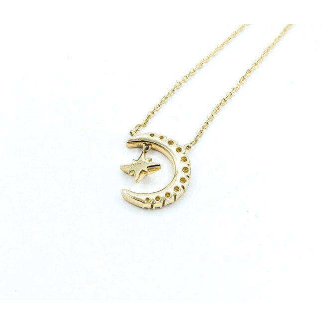 Necklace Crescent & Star .08ctw Round Diamonds 14ky 15.5"-16.5"-17.5" 1.61g 125060141