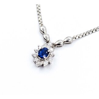 Necklace Starburst .30ctw Round Diamonds .52ct Sapphire 850pt 16.5" 6.78g 125060142