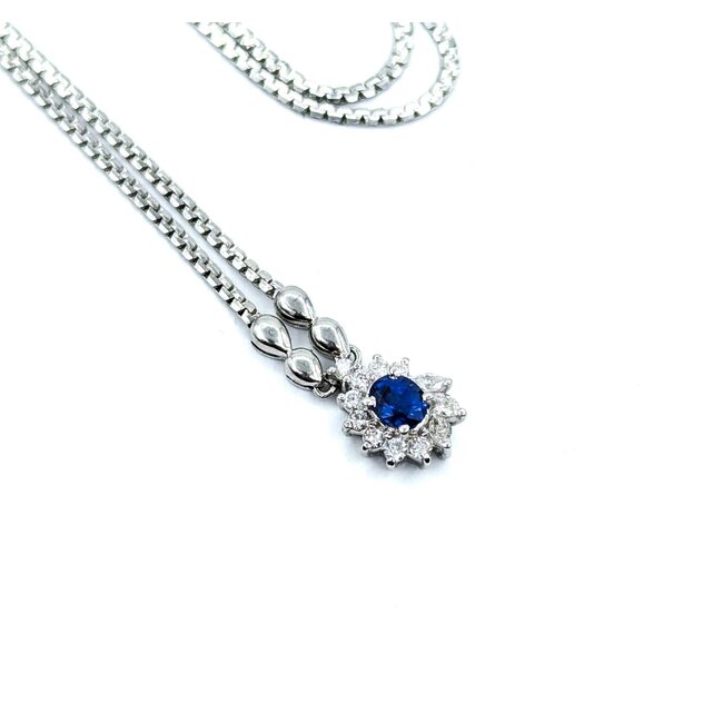 Necklace Starburst .30ctw Round Diamonds .52ct Sapphire 850pt 16.5" 6.78g 125060142