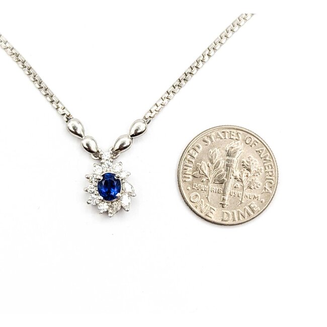 Necklace Starburst .30ctw Round Diamonds .52ct Sapphire 850pt 16.5" 6.78g 125060142