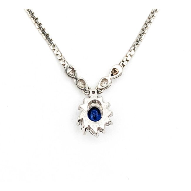 Necklace Starburst .30ctw Round Diamonds .52ct Sapphire 850pt 16.5" 6.78g 125060142
