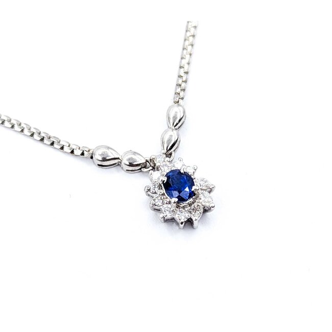 Necklace Starburst .30ctw Round Diamonds .52ct Sapphire 850pt 16.5" 6.78g 125060142