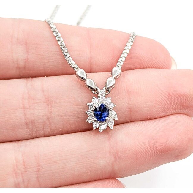 Necklace Starburst .30ctw Round Diamonds .52ct Sapphire 850pt 16.5" 6.78g 125060142