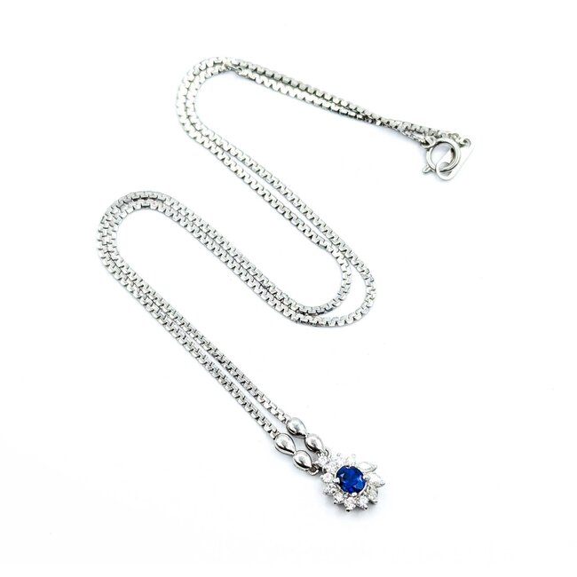 Necklace Starburst .30ctw Round Diamonds .52ct Sapphire 850pt 16.5" 6.78g 125060142