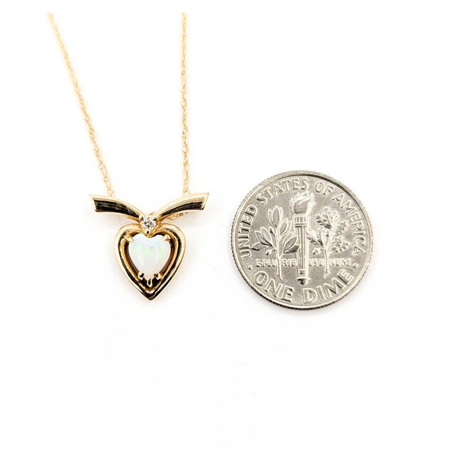 Pendant Ribbon Heart .025ct Round Diamond .38ct Opal 14ky 1.1mm 18" 2.9g 125060153