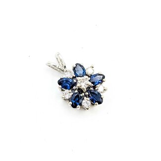 Pendant Drop .15ctw Round Diamonds .85ctw Blue Sapphire 14kw 16x11mm 1.8g 125060158