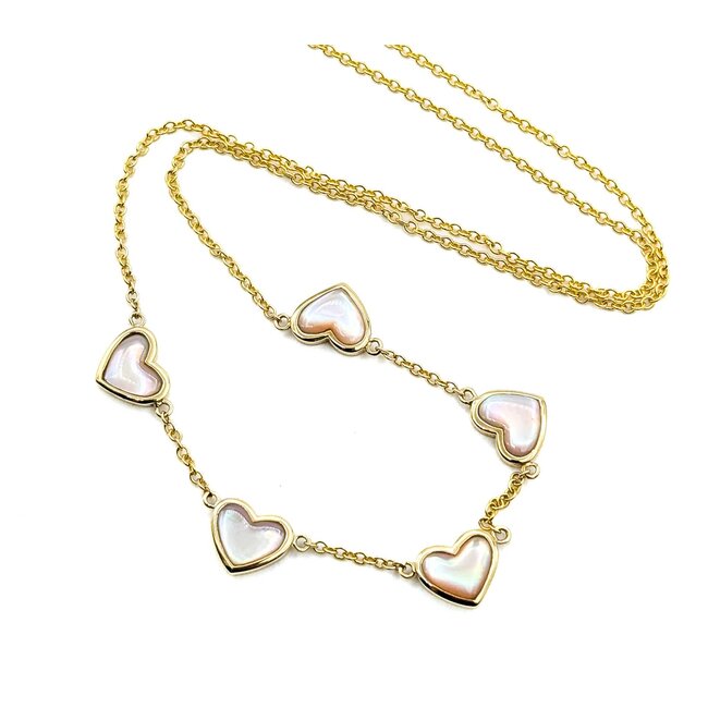 Necklace Heart Station MOP 2ctw Mother of Pearl 14ky 8mm 18" 5.76g 125080003