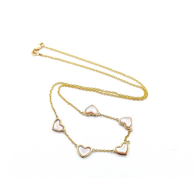 Necklace Heart Station MOP 2ctw Mother of Pearl 14ky 8mm 18" 5.76g 125080003