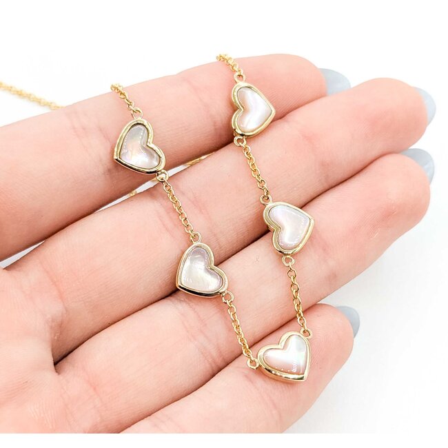 Necklace Heart Station MOP 2ctw Mother of Pearl 14ky 8mm 18" 5.76g 125080003